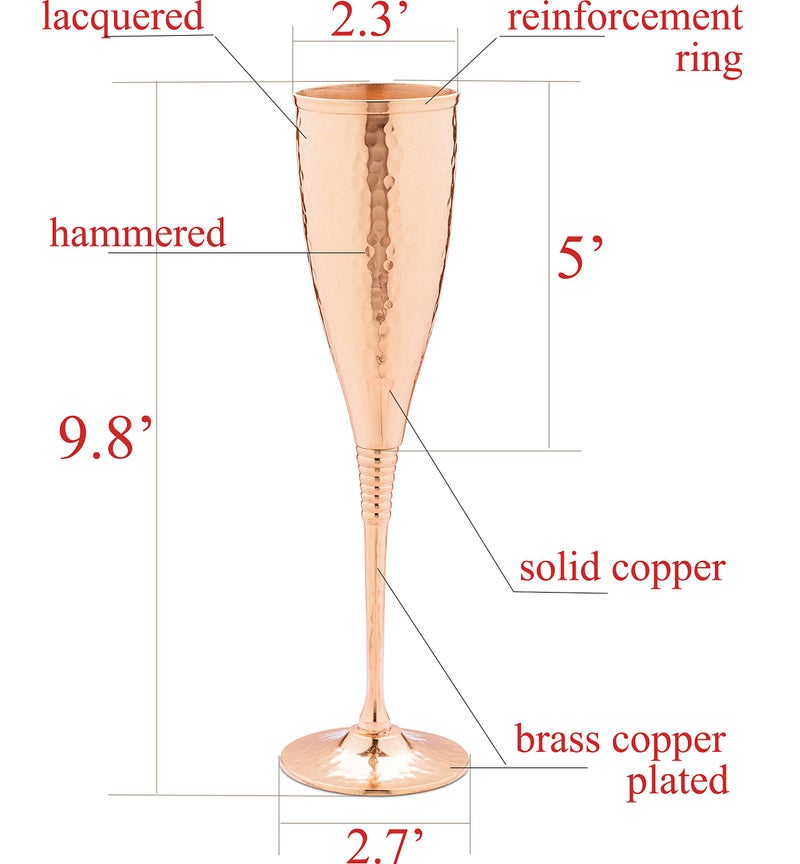 Mosscoff Copper champagne flutes of 6.7 oz set of 2 â€“ Luxurious hammered copper champagne glasses â€“ Each one is handcrafted and lacquered to prevent from tarnishing. - Image 2